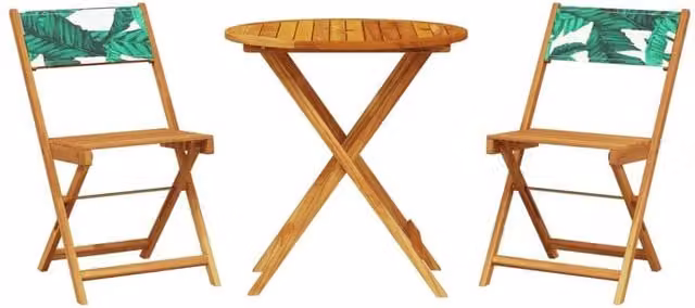 Berkfield Home 3 Piece Acacia Wood Bistro Set with Beige Floral Fabric in Tan – 1