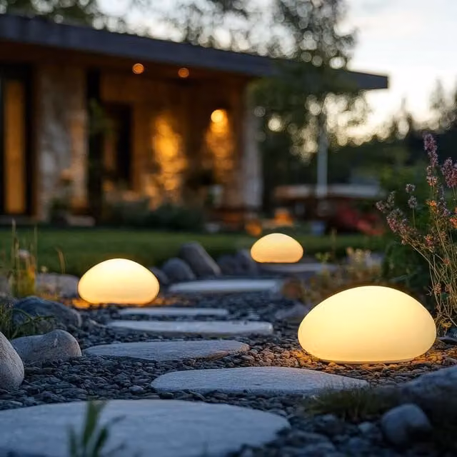Wyld and Coco Set of 3 Solar LED Stone Lamps in White with Remote Control and IP54 Weather Resistance