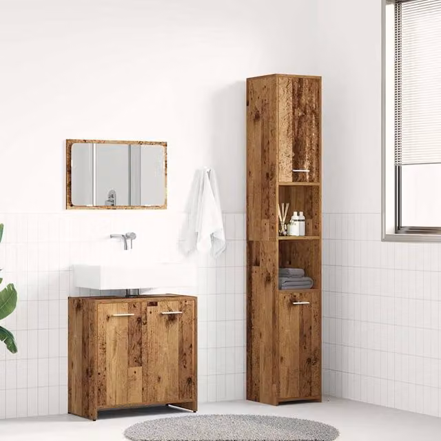 Berkfield Home 3 Piece Minimalist Bathroom Furniture Set in Brown Old Wood