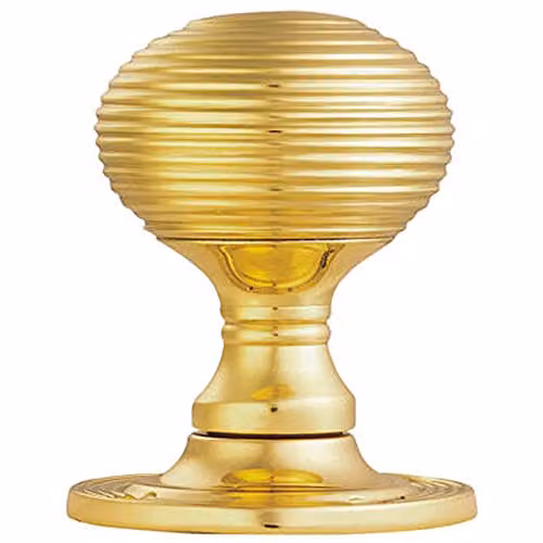 Loops Pair of Round Textured Beehive Mortice Door Knobs in Brass, 52mm Diameter