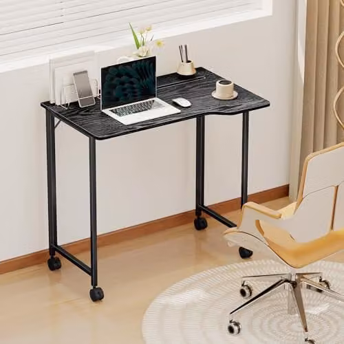 HOMCOM Small Folding Writing Desk with Castors, Black, W: 80 cm, D: 52 cm, H: 75 cm – 6