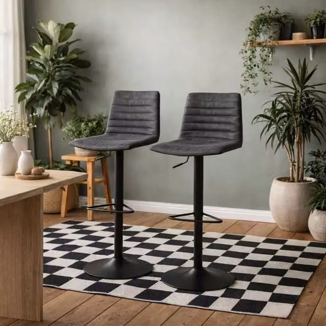 Wyld Haus Aalborg Set of 2 Grey Fabric Upholstered Swivel Bar Stools with Gas Lift – 1