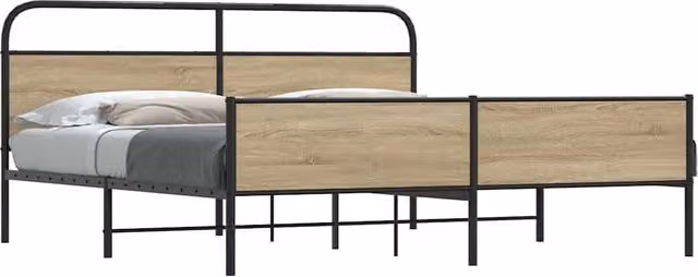 Berkfield Home Metal Bed Frame in Smoked Oak Brown, W/D/H: 150 x 200 cm, King Size