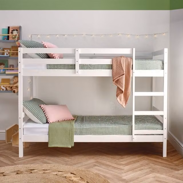 Home Treats Splittable White Solid Pine Wooden Bunk Bed with 2 Mattresses