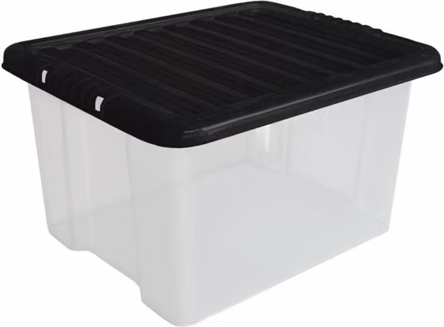 MantraRaj Plastic Storage Box with Lid, 14l, Black and Transparent