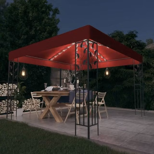 Berkfield Home Freestanding Gazebo with LED String Lights, Red, W: 300 cm x D: 300 cm