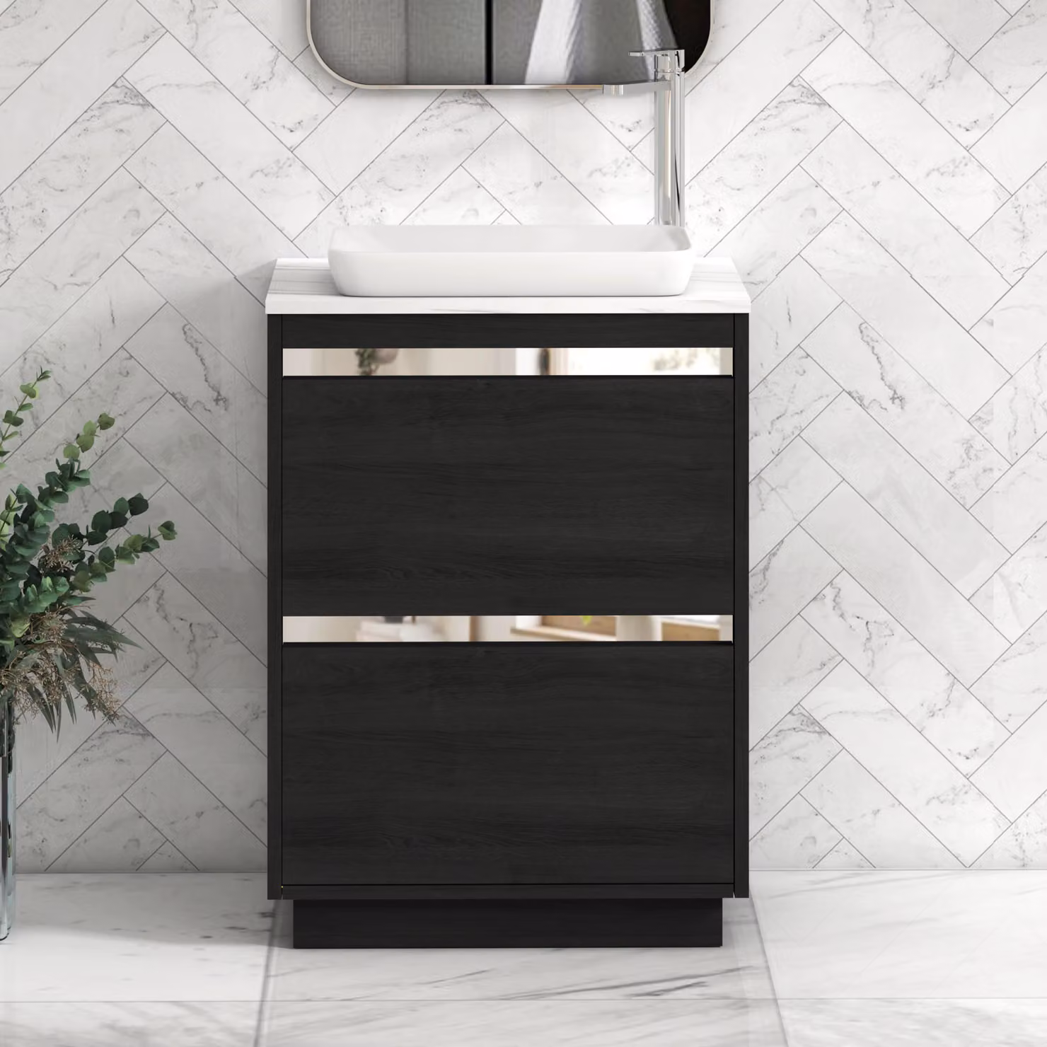 Royal Bathrooms Orion 800mm Hale Black Floor Standing Vanity Unit with Qubix Carrara White Countertop and 2 Drawers