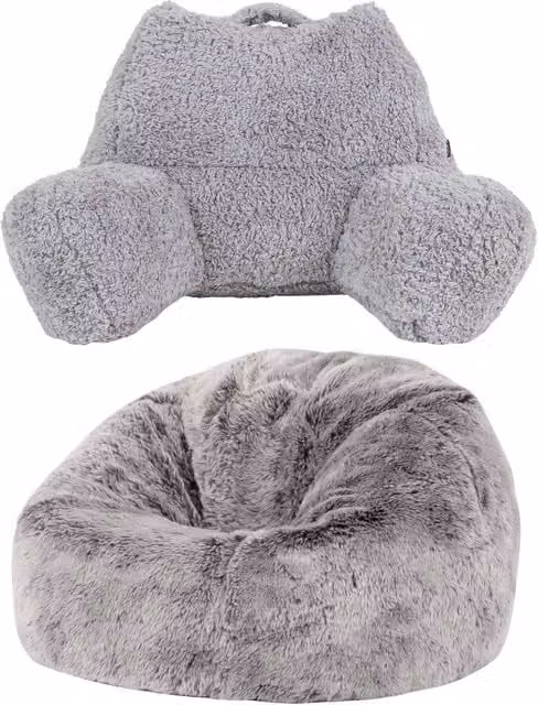 icon Kingston Faux Fur Kids Bean Bag and Cuddle Cushion in Grey, W/D/H: 65 x 45 x 65 cm – 1