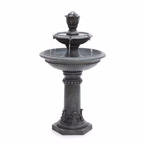 Serenity Two Tier Cascading Water Fountain in Grey, Classic Stone Design, Height: 96 cm – 1