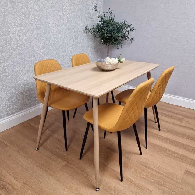 KOSY KOALA Modern Dining Set with Rectangular Table and 4 Chairs in Beige, Yellow and Brown, W/D/H: 120 x 70 x 75 cm