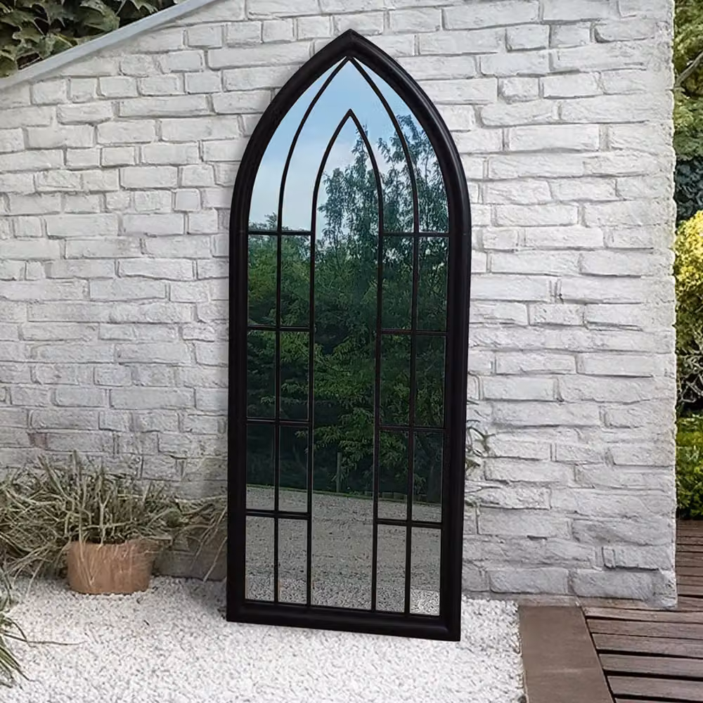 Agenzia 14 Antique Black Arched Metal Frame Window Garden Wall Mirror, H 153 cm x W 60 cm – 5