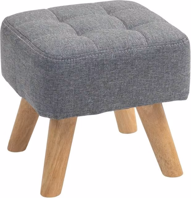 Nordara Modern Rectangular Fabric Footstool in Grey with Rubberwood Legs – 1