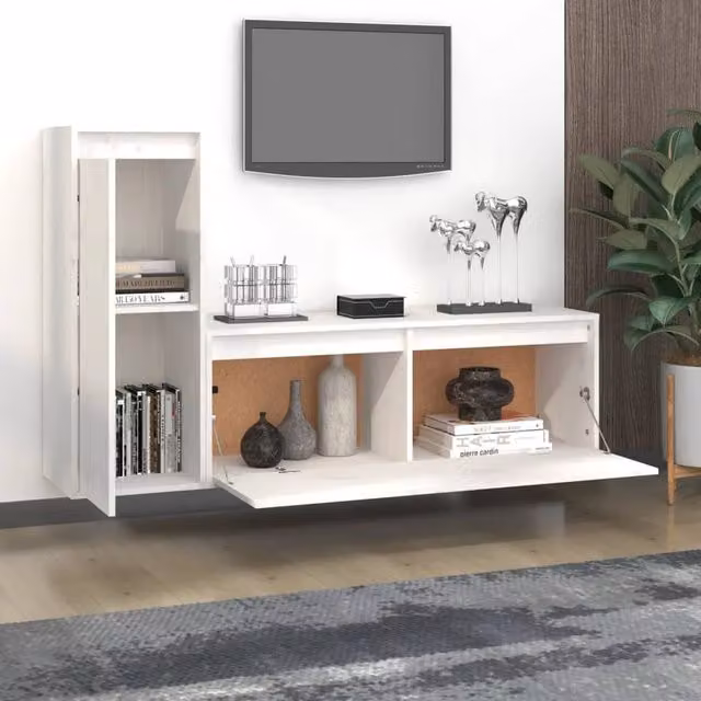 Berkfield Home Set of 2 White Solid Wood Pine TV Cabinets