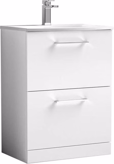 Balterley White Glossy 2-Drawer Curved Floor-Standing Basin Vanity Unit W: 60 cm, H: 83 cm