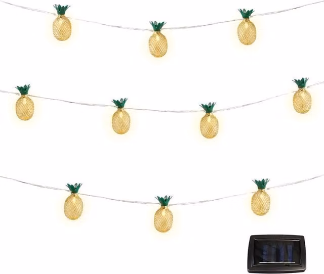 Gardenwize Solar Powered Pineapple LED String Lights with 10 Warm White Yellow Lanterns, 2m