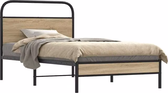 Berkfield Home Bed Frame in Smoked Oak and Brown, W/D/H: 100 x 190 cm – 1