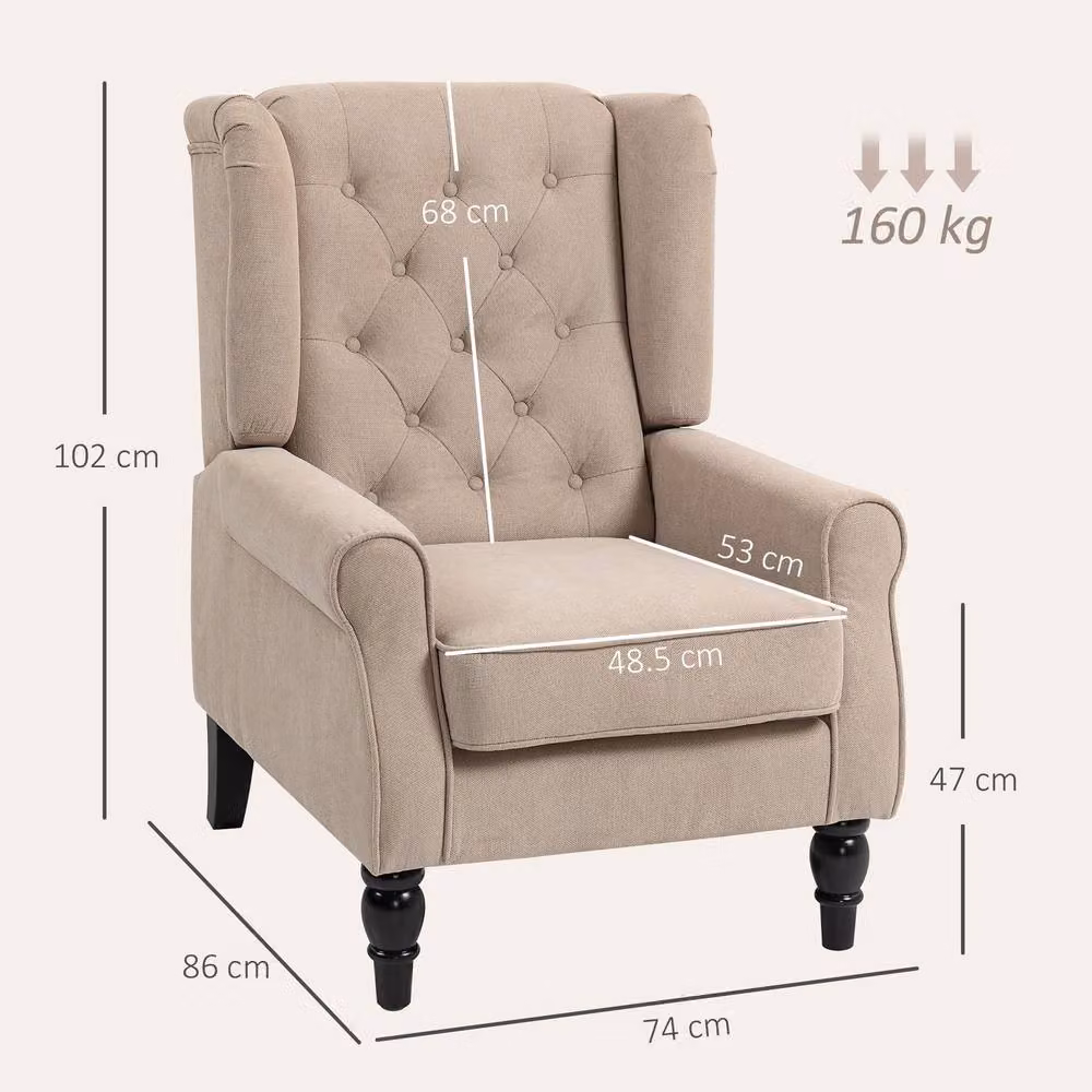 STILVORA Beige Wingback Armchair with Pocket Springs and Solid Wood Frame, W/D/H: 102.0 x 74.0 x 86.0 cm – 3
