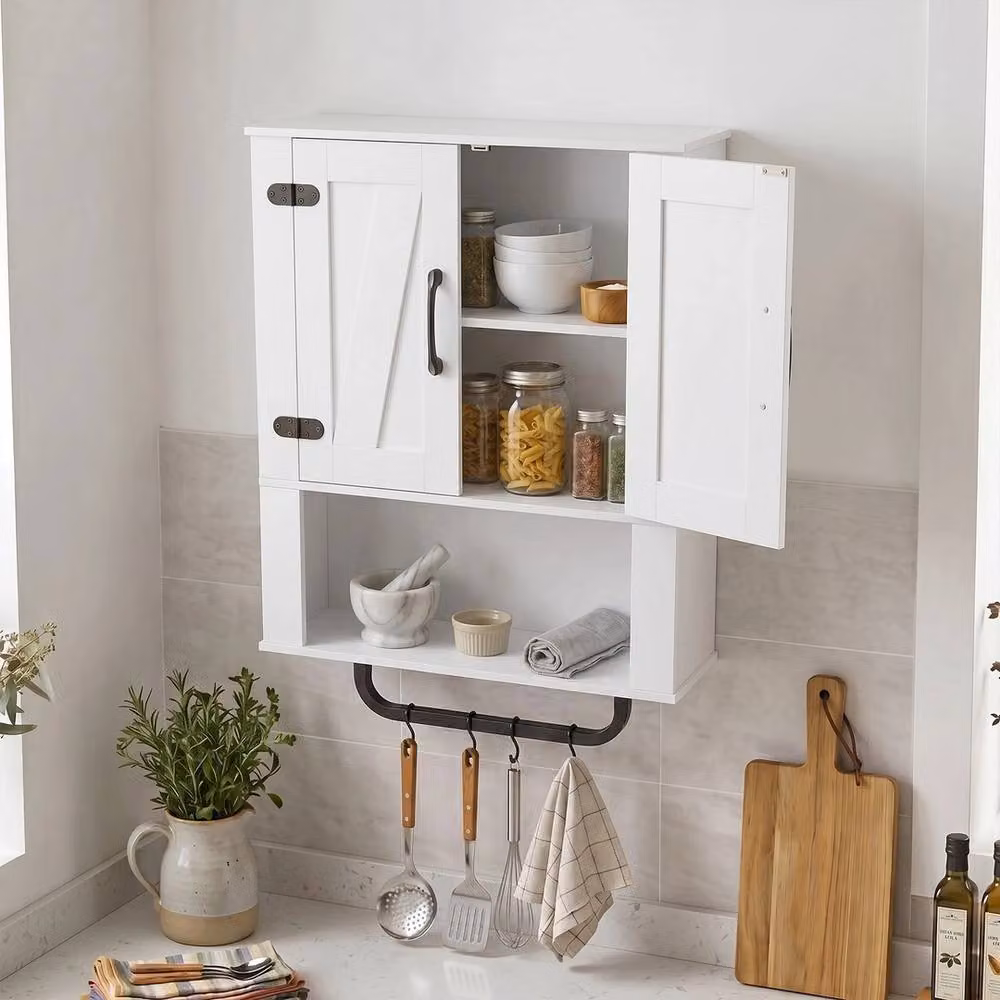 FORGEVIO 3-Tier Wooden Bathroom and Kitchen Wall Storage Cabinet in White – 2