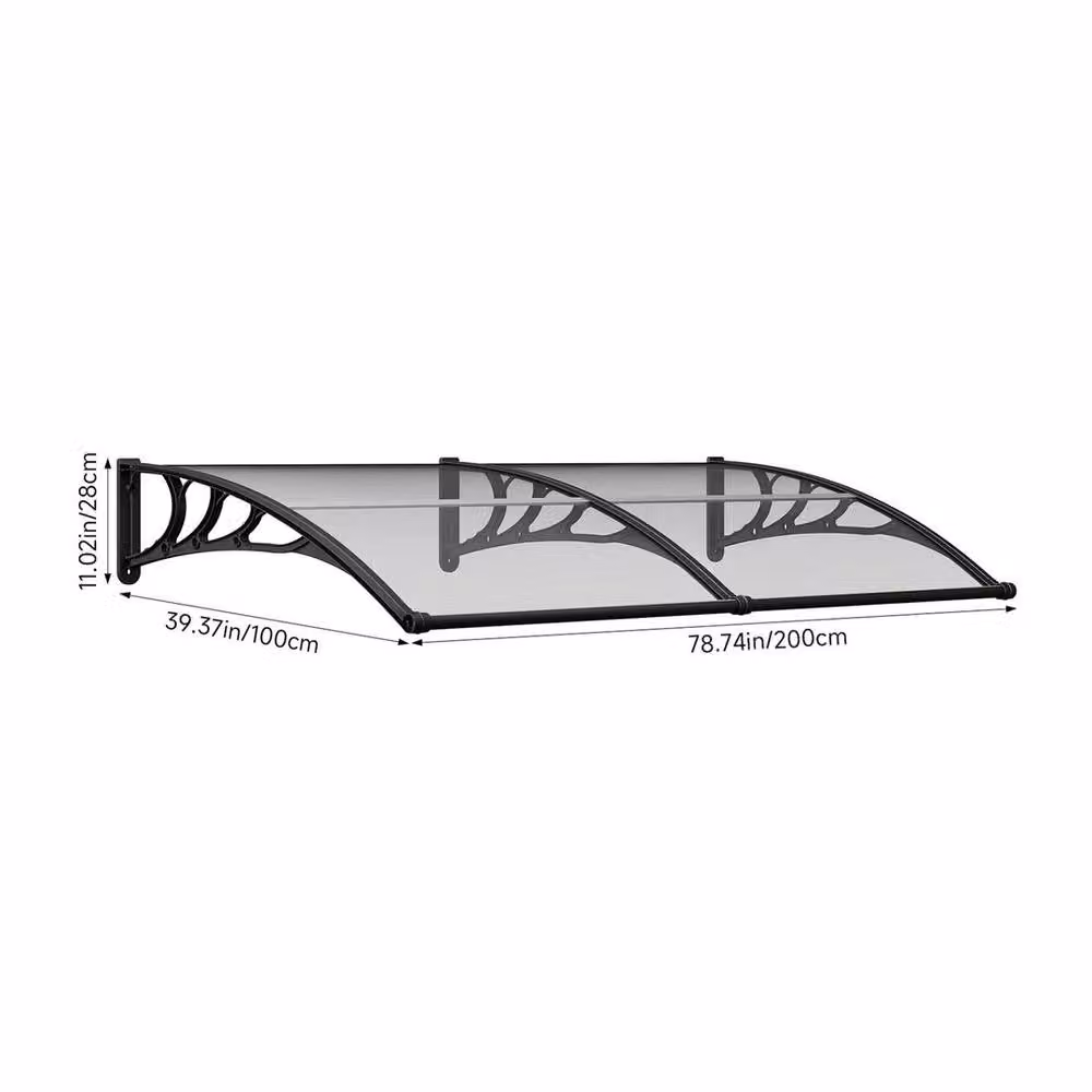 SPETLEK Black and Transparent Polycarbonate Outdoor Window Rain Shelter Awning, W: 200 cm, D: 100 cm, H: 15 cm – 2