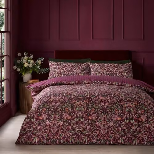 Catherine Lansfield Richmond Floral Reversible Double Duvet Cover and Pillowcase Set in Purple, W/D/H: 200 x 200 cm and 50 x 75 cm