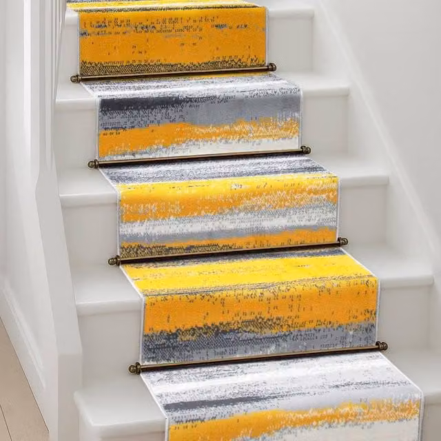 Bravich LTD Abstract Lines Non-Slip Low Pile Hallway Runner Rug in Mustard Yellow, W: 60 cm, L: 540 cm