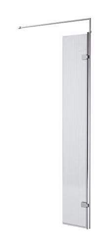 nuie WRFL18530H Fluted Modern Bathroom Hinged 8mm Toughened Safety Glass Return Screen, W: 32.2 cm, H: 185 cm, D: 2.7 cm, Silver/Transparent