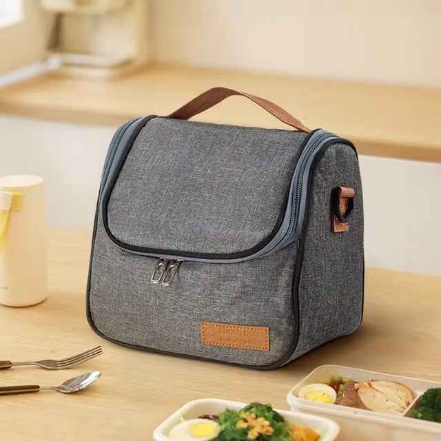 Lifeideas Portable Insulated Fabric Lunch Bag with U-Shaped Zip, Grey