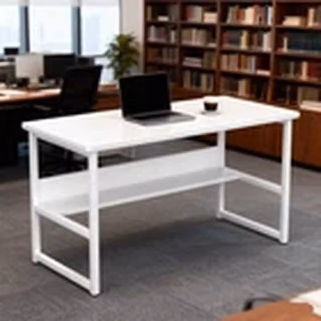 EONLION White Computer Desk and Home Office Workstation with Matt Rectangular Top and Metal Legs
