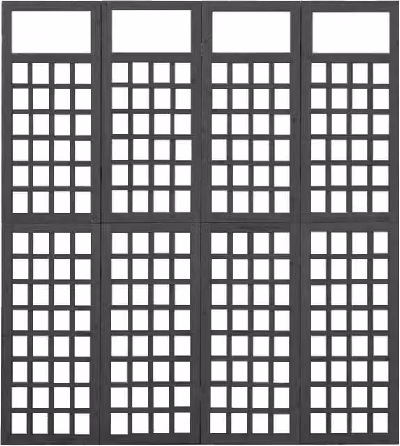 Berkfield Home 4-Panel Solid Fir Wood Room Divider Trellis in Black W/H: 161 x 180 cm