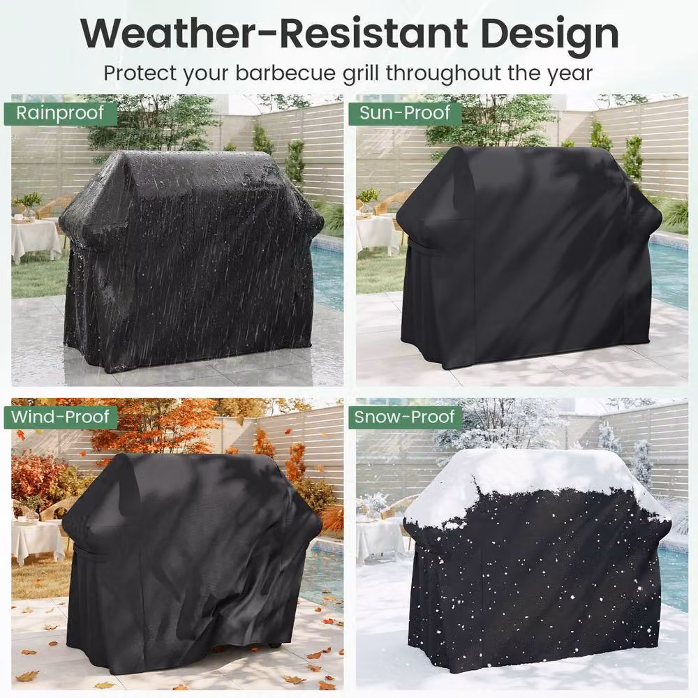 Costway Heavy Duty Waterproof PVC Gas Grill Cover with Dual Handles, Black, W/D/H: 151 x 113 x 113 cm – 4