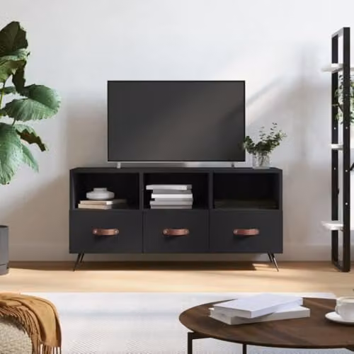 vidaXL Modern White TV Cabinet with Drawers and Metal Legs