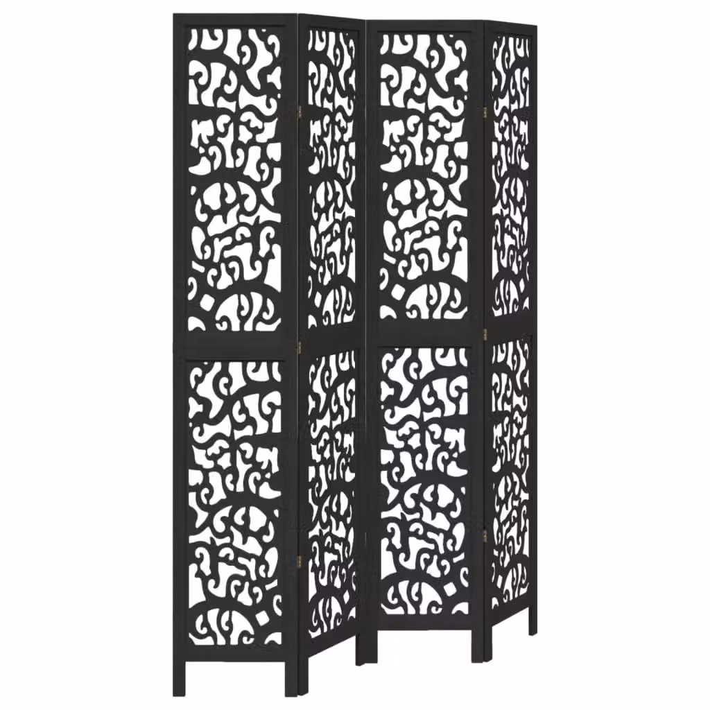 Berkfield Home 4-Panel Black Solid Paulownia Wood Room Divider – 2