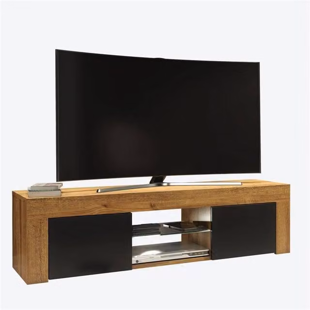 Mex Furniture PAWNORA TV Stand Cabinet in Oak Matt with Black Matt Fronts, Brown – 1