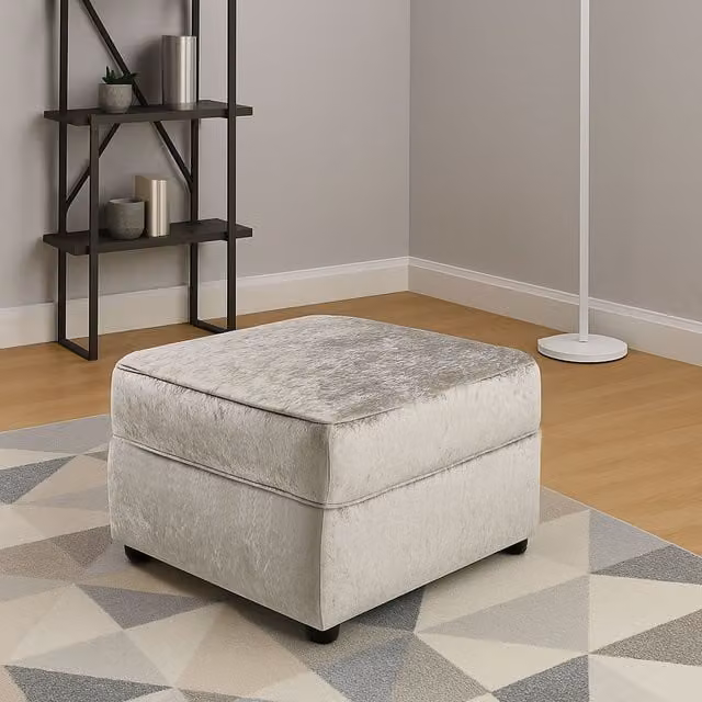 Furnishings For Less UK Chelsea Soft Crushed Velvet Fabric Cylindrical Footstool in Silver, W/D/H: 42 x 42 x 55 cm