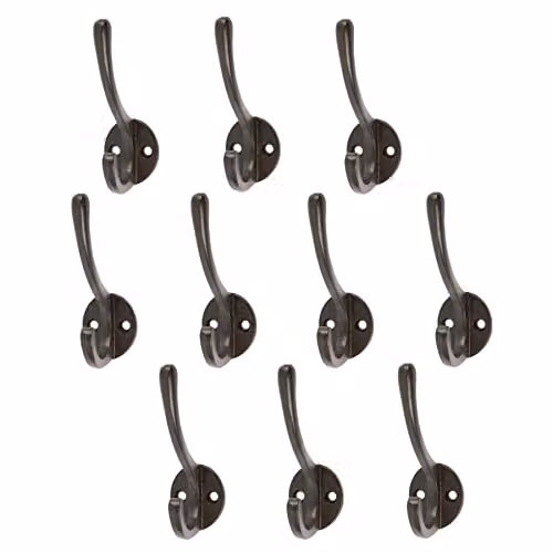 Hammer and Tongs Matt Black Powder-Coated Iron Hat and Coat Hook, Pack of 10, W: 2.5 cm, H: 8 cm – 2