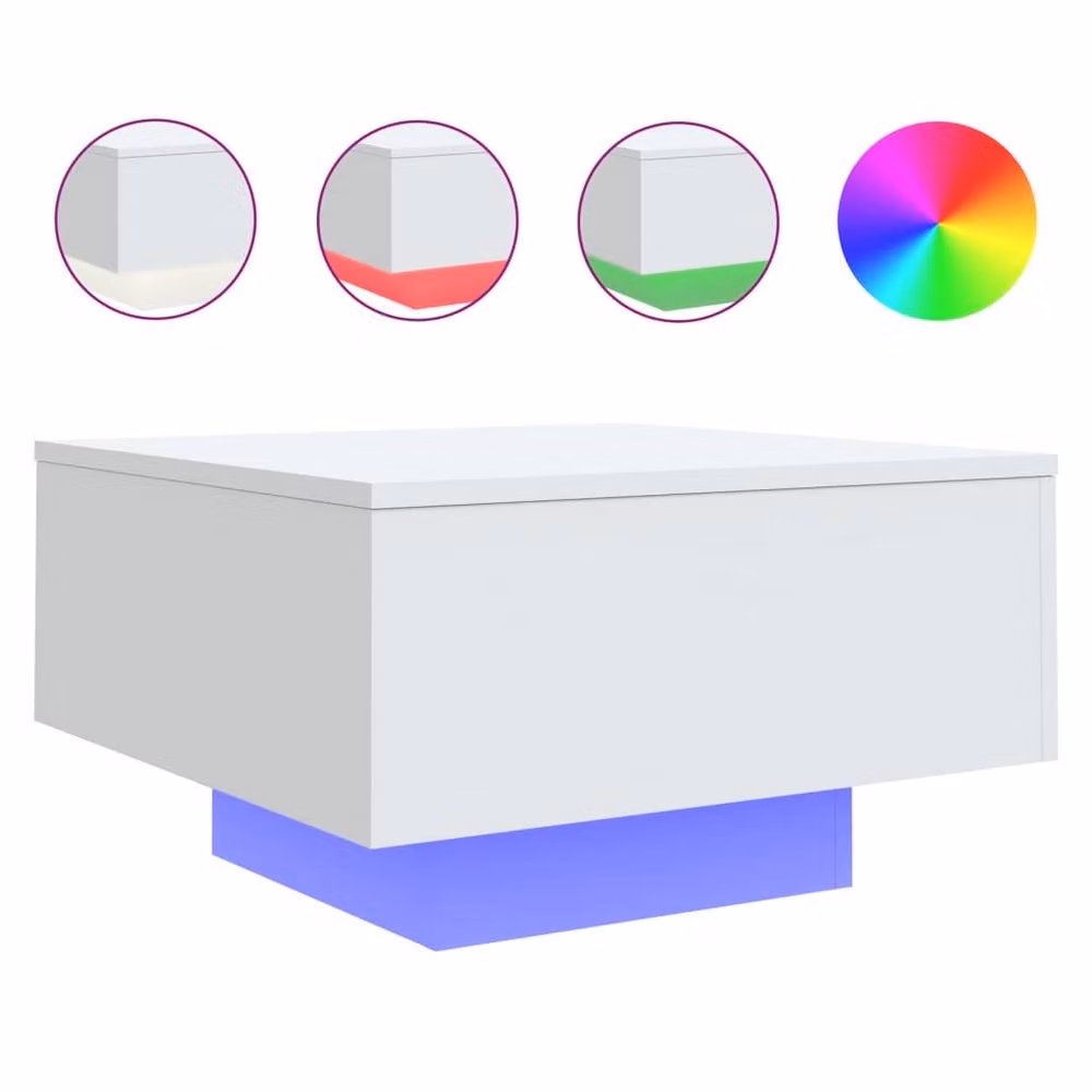 Berkfield Home Modern Square Coffee Table with LED Lights in White, W/D/H: 55 x 55 x 31 cm – 2