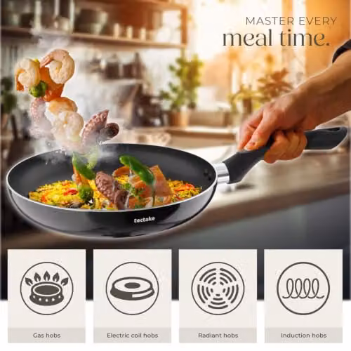tectake 15-Piece Aluminium Cooking Pot and Pan Set with Non-Stick Coating and Glass Lids in Black – 4