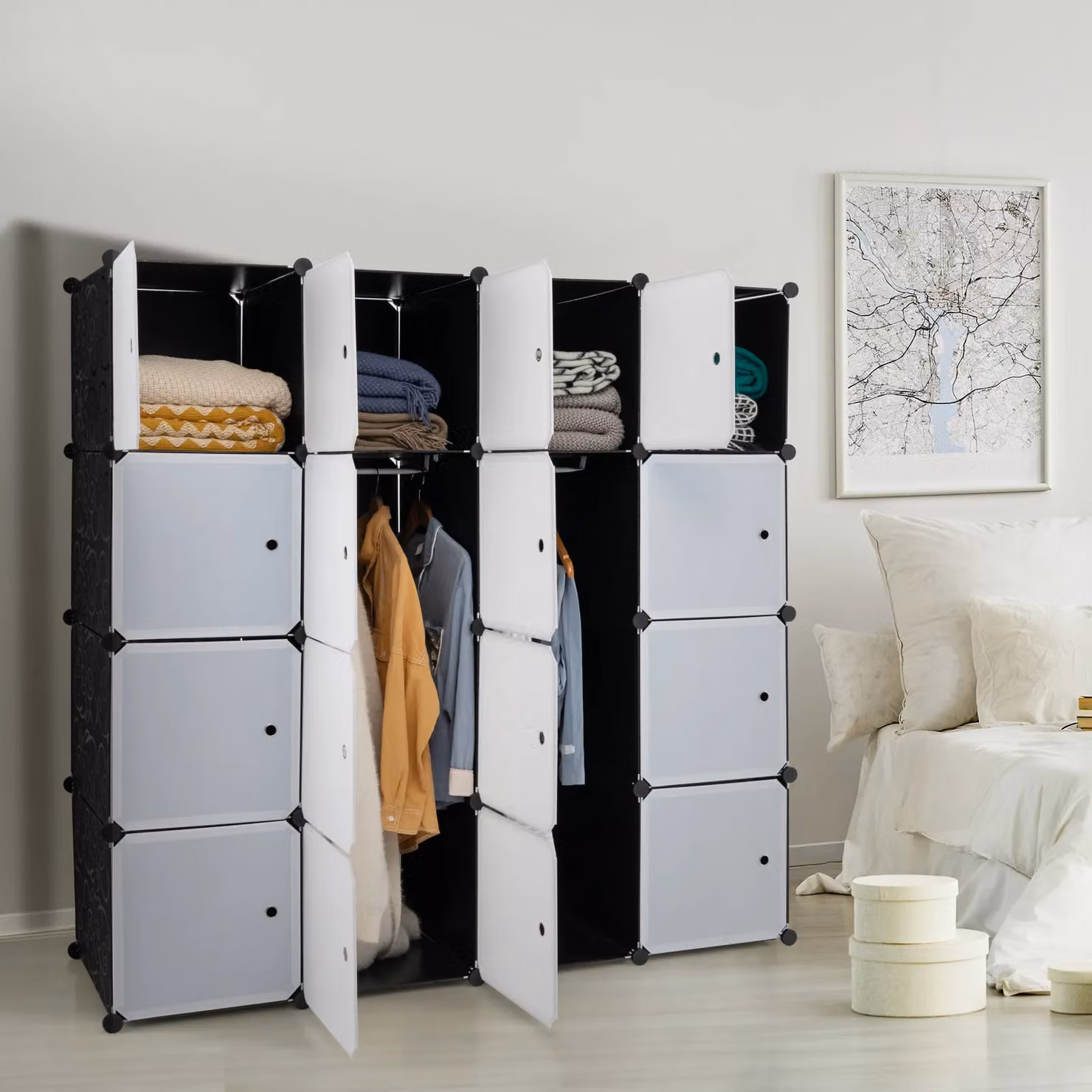 Costway 16 Cube Cloth Storage Organizer Portable Wardrobe in Black – 3