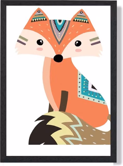 ARTZE Sitting Orange Fox Tribal Animal Framed Print, Black Frame, A3