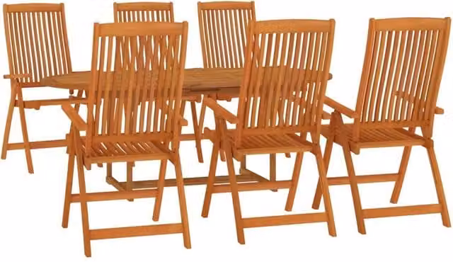 Berkfield Home Beautiful 7 Piece Garden Dining Set in Brown Oiled Solid Eucalyptus Wood W/D/H: 150 x 100 x 75 cm