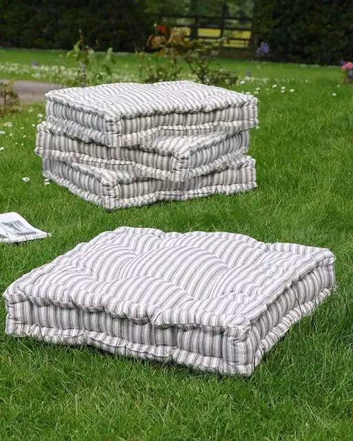 Dibor Set of 4 Grey and Green Striped Indoor Outdoor Chair Seat Pads, W/D: 50 x 50 cm – 1
