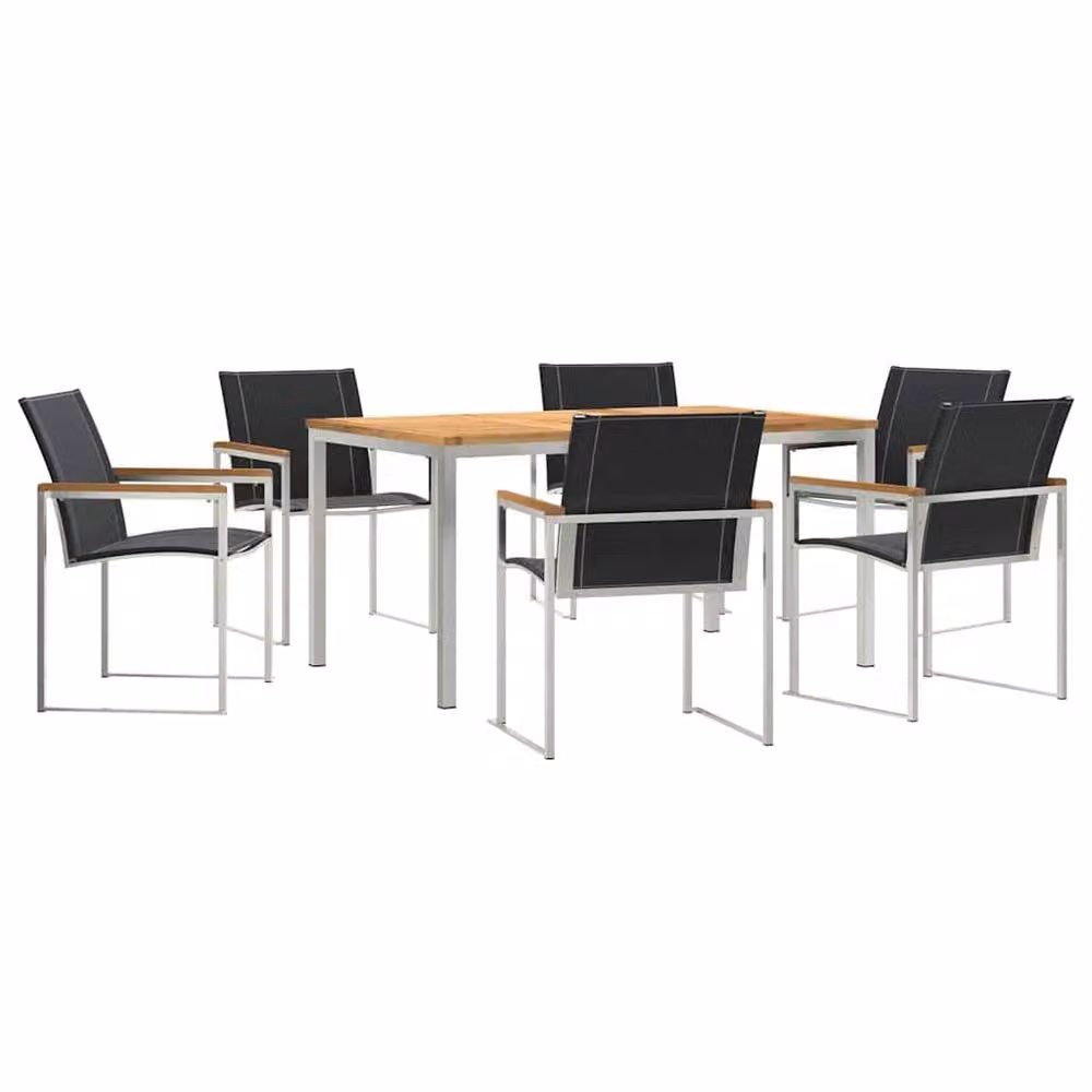 Berkfield Home 7 Piece Modern Acacia Wood Garden Dining Set in Brown – 2