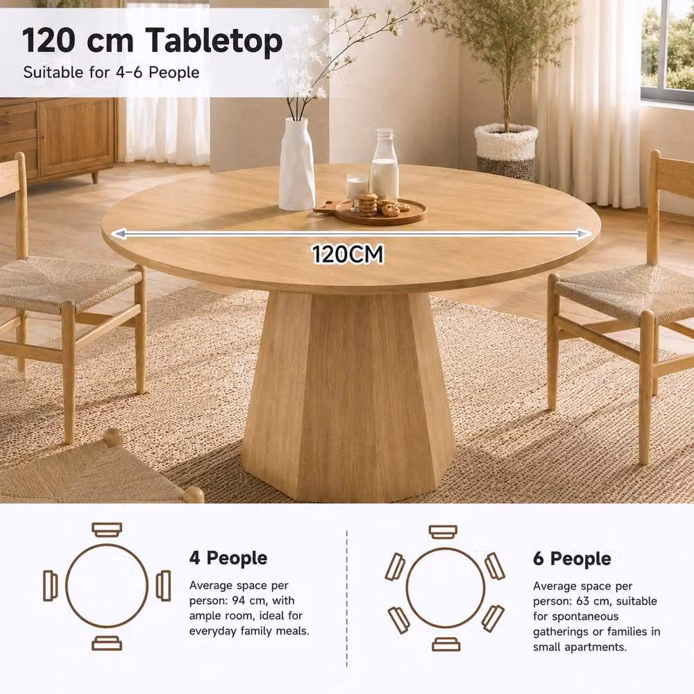 STILVORA Round Minimalist Dining Table in Brown Wood Finish, Diameter: 120 cm – 3