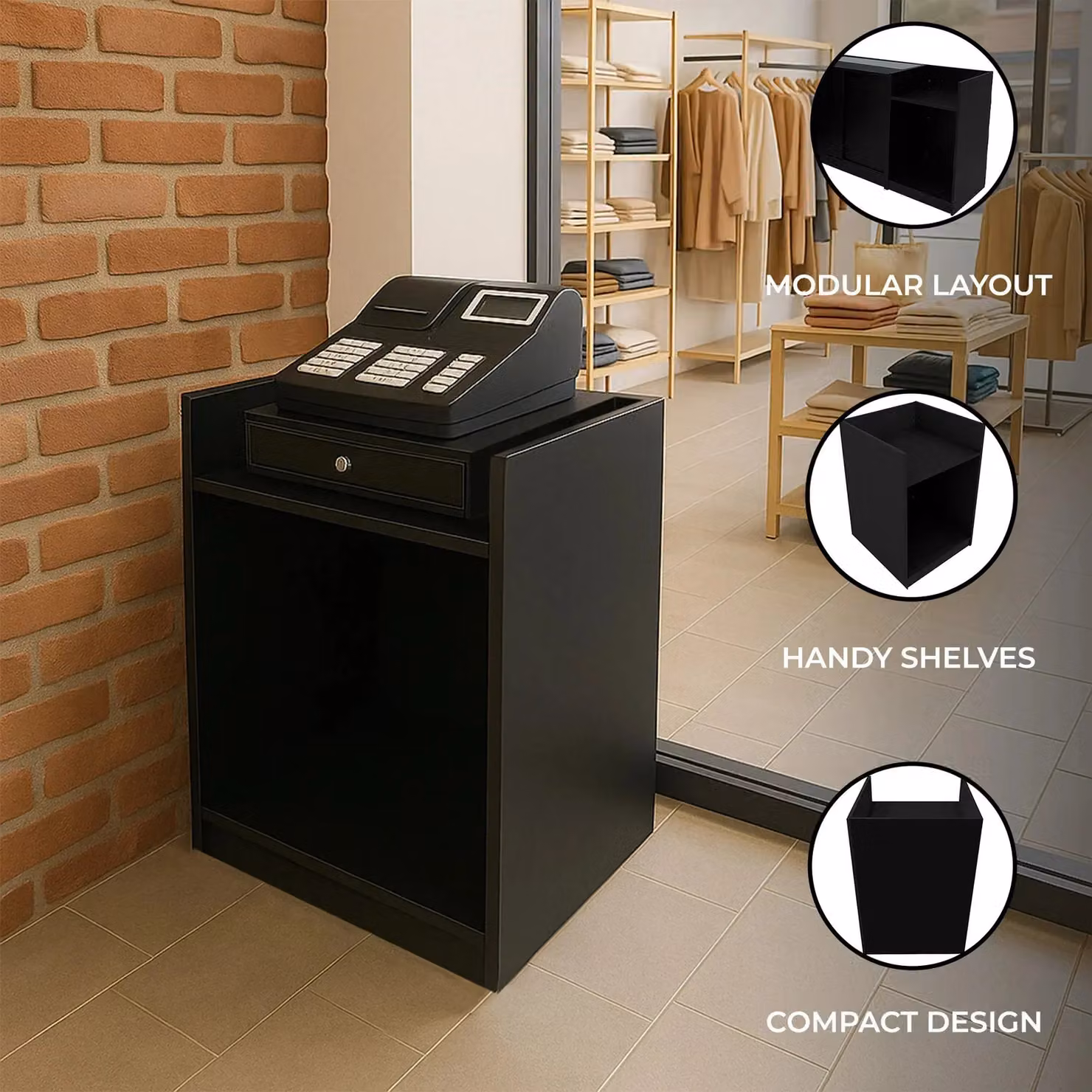 Monstershop Shop Counter Till Block TB60 in Black Matt MDF, W/D/H: 60 x 60 x 90 cm – 2