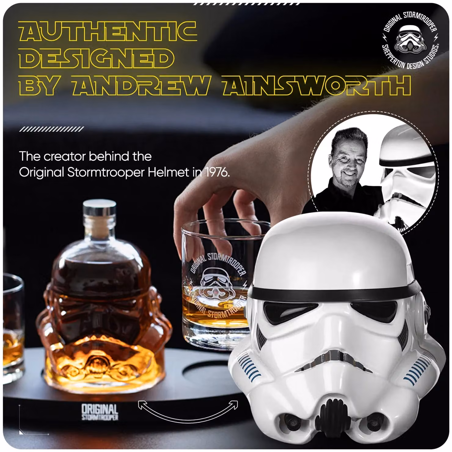 Thumbs Up Original Stormtrooper 3D Helmet Decanter Set with 2 Glasses, Clear and Black, 750ml Decanter and 2 x 300ml Glasses – 3