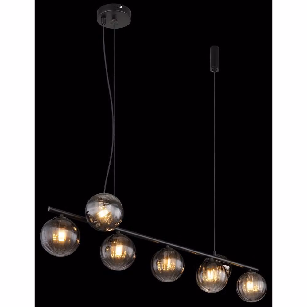 Netlighting Dallerta Bar Pendant Ceiling Light with Smoke Grey Glass Shade and Black Metal Finish, W/D/H: 95 x 17.5 x 120 cm – 3