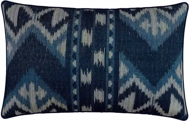 Bedeck of Belfast Dhaka Blue Graphic Cotton Rectangular Cushion W: 70 cm, H: 40 cm