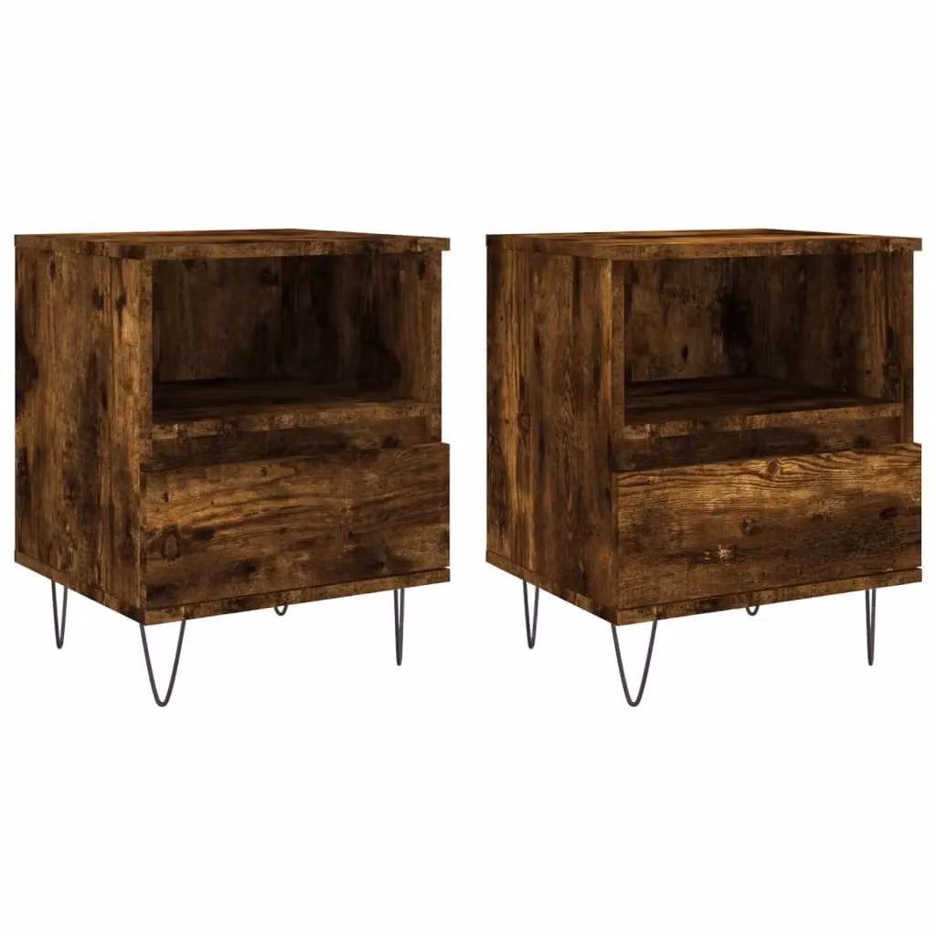Berkfield Home Set of 2 Bedside Cabinets in Smoked Oak Brown, W/D/H: 40 x 35 x 50 cm – 1