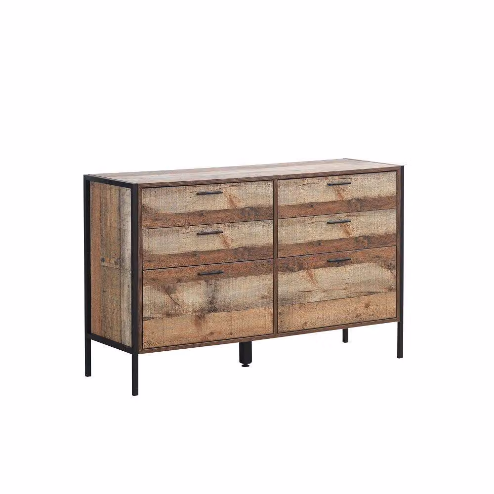 Timber Art Design Stretton Six Drawer Chest in Brown Oak and Black Industrial Style – 3