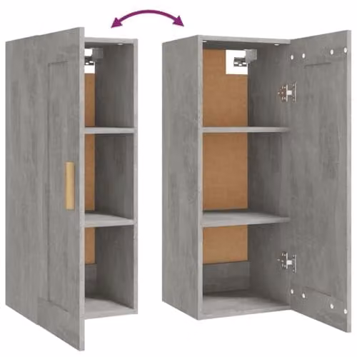 vidaXL Wall Cabinet in Concrete Grey, Modern MDF Design with Hinged Doors, W/D/H: 35 x 34 x 90 cm – 3